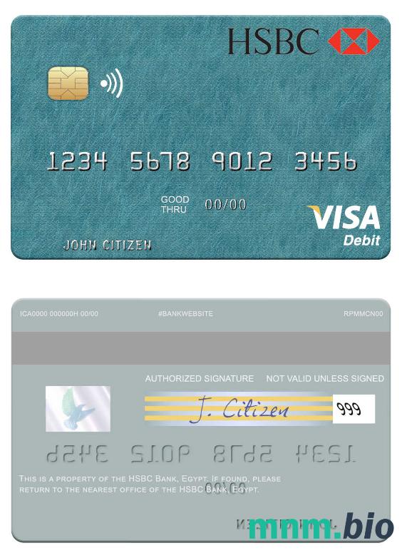 Egypt HSBC Bank visa debet karta przykład w formacie PSD